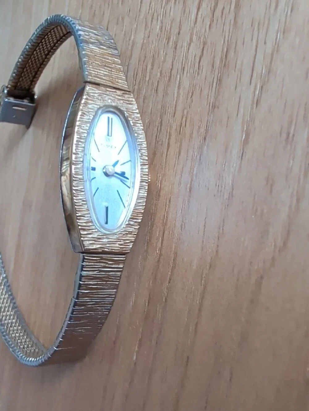 Timex Vintage Gold Tone Textured Oval Ladies Mechanical Watch